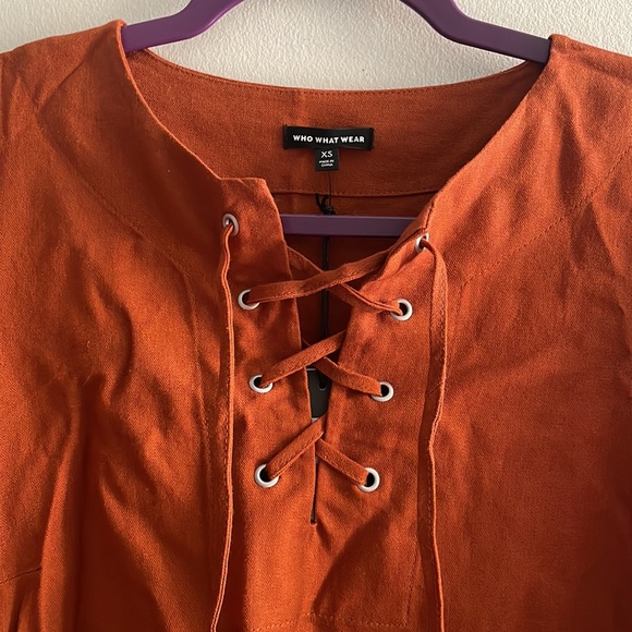 Burnt Orange Lace Up Dress New With Tags Size XS - Picture 2 of 9